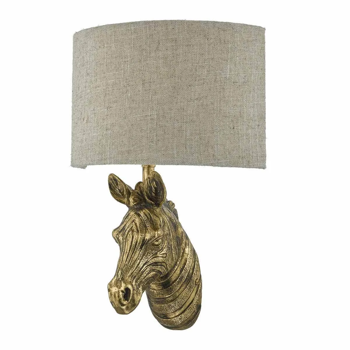 Abby Zebra - Wall Light Gold C/W Natural Linen Shade