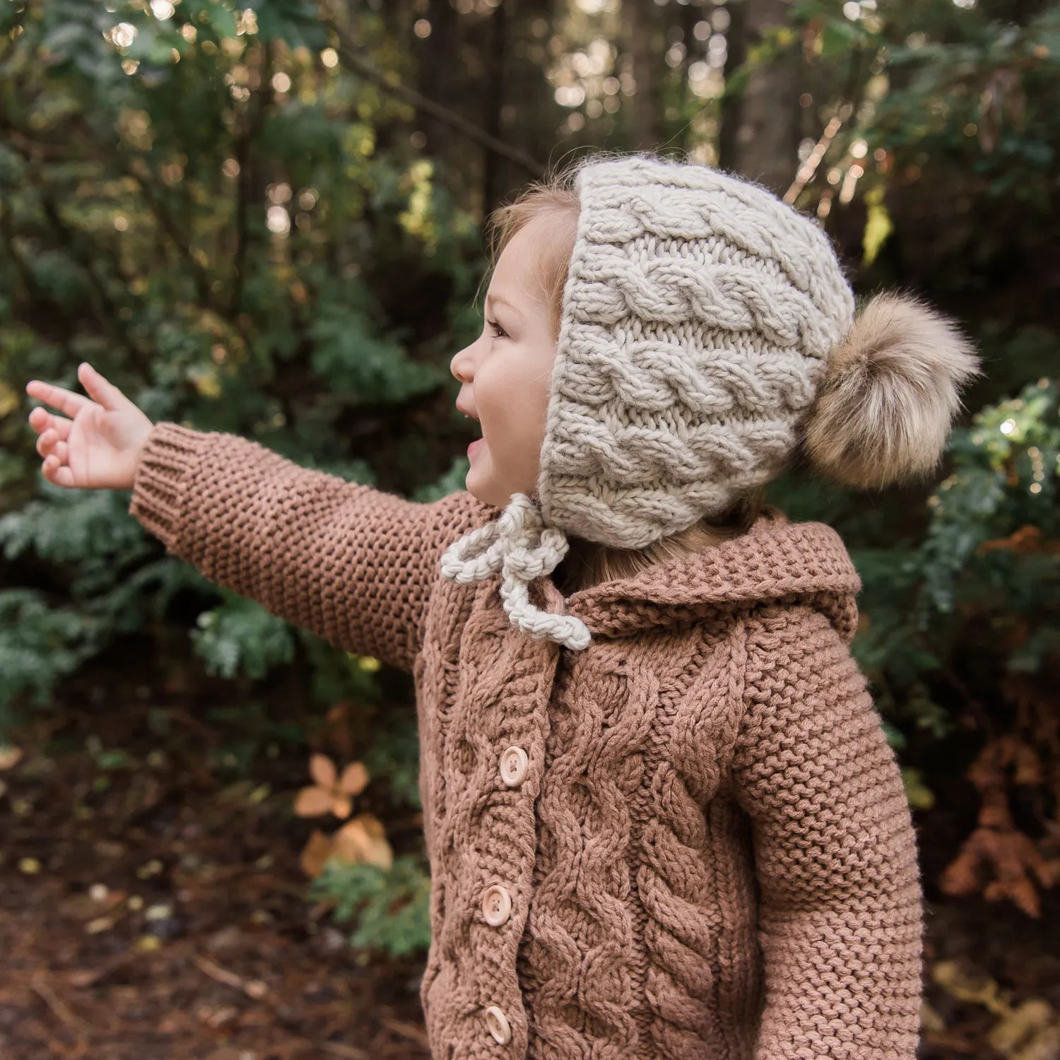 Aspen Oatmeal Cable Knit Bonnet for Babies, Toddlers & Kids