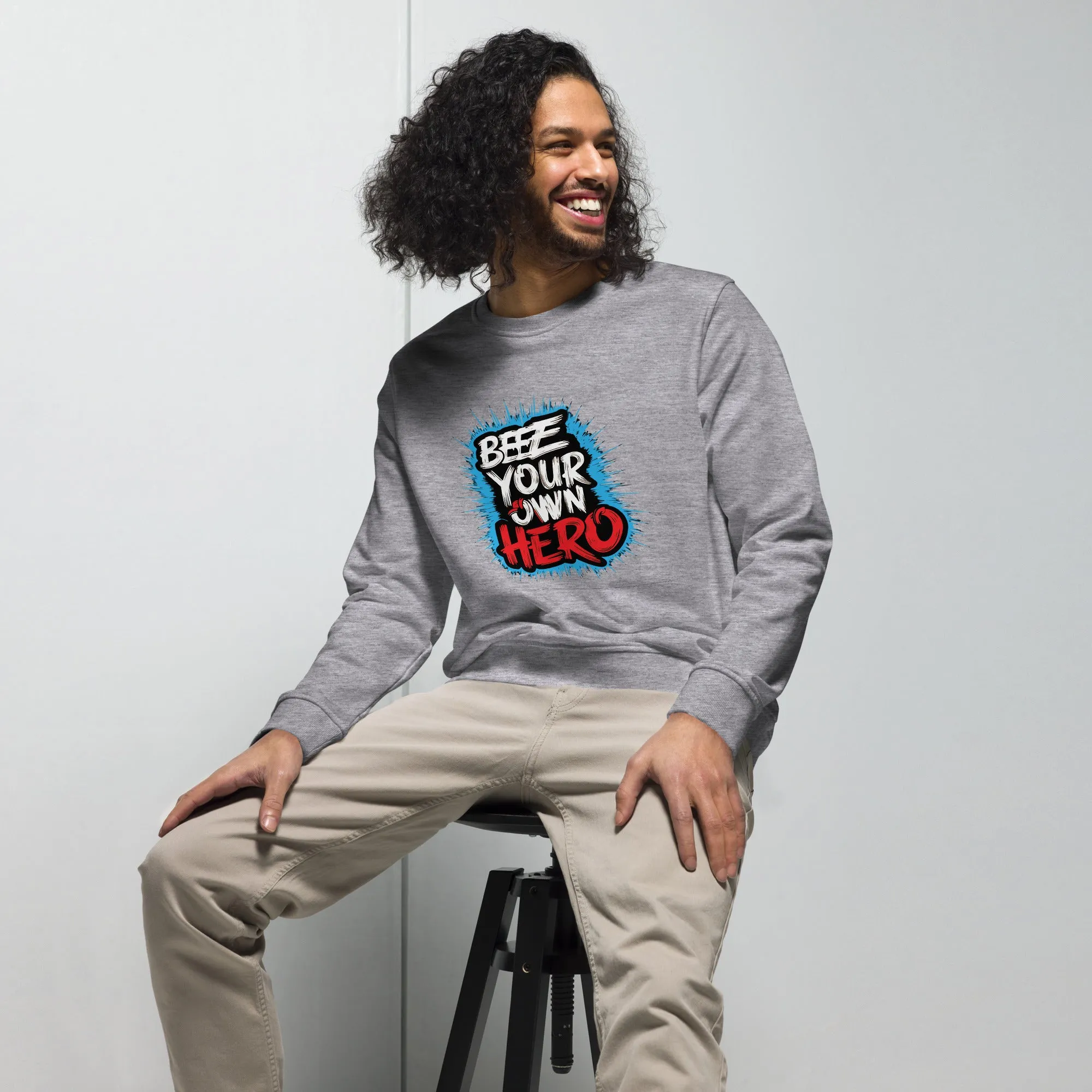 Bee Your Own Hero Typography Graphic Men Organic Sweatshirt