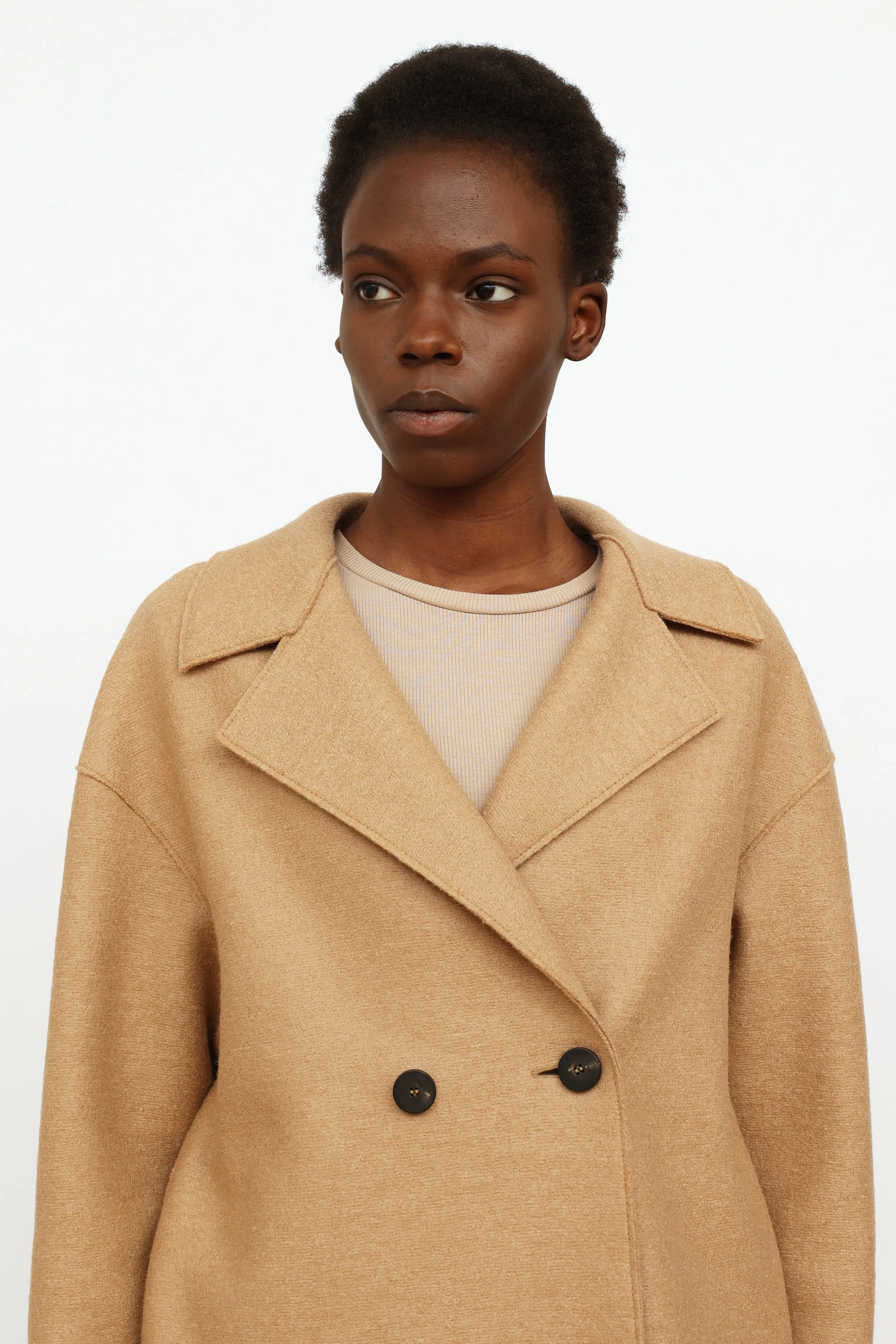 Beige Wool Double Breasted Coat