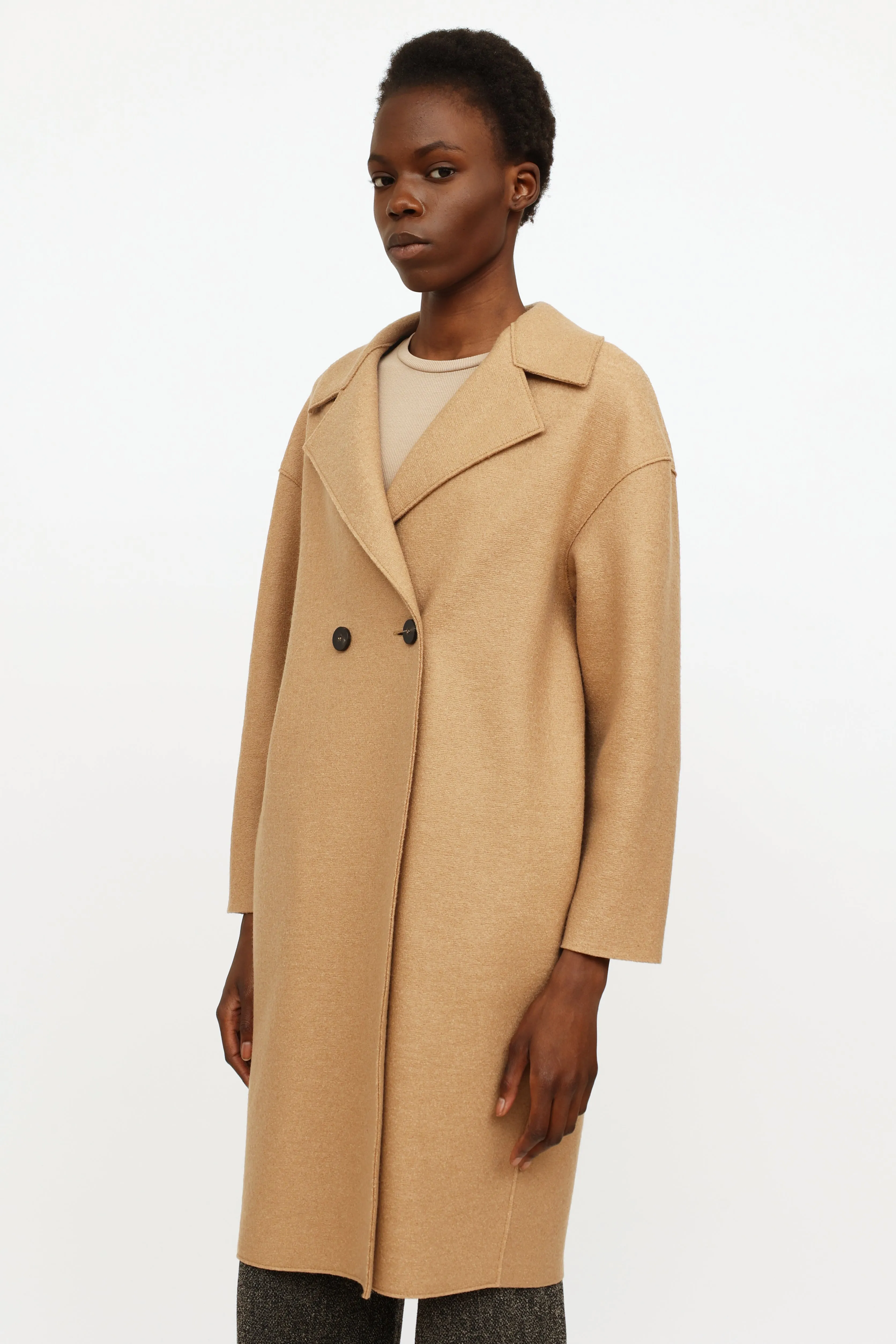 Beige Wool Double Breasted Coat