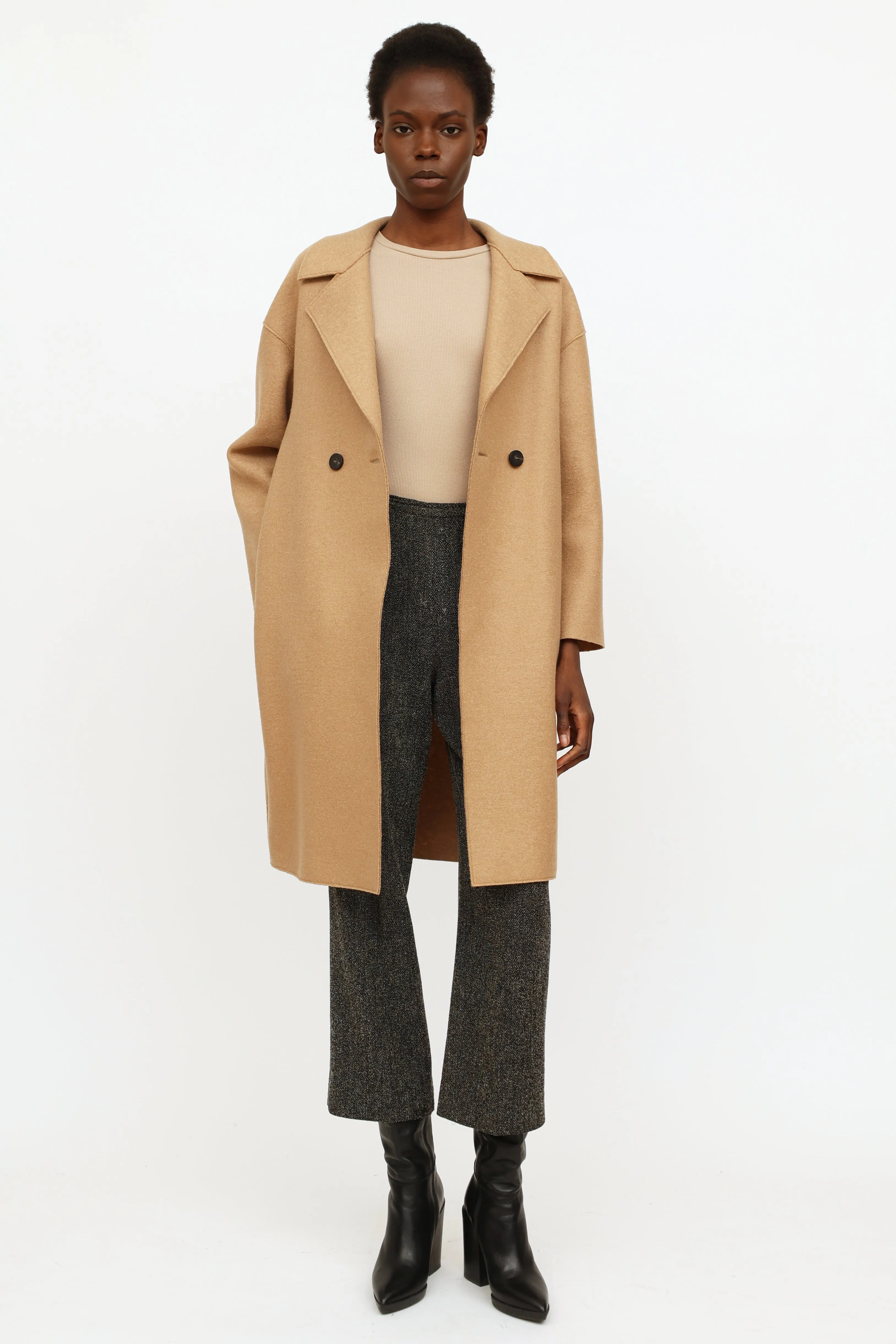 Beige Wool Double Breasted Coat