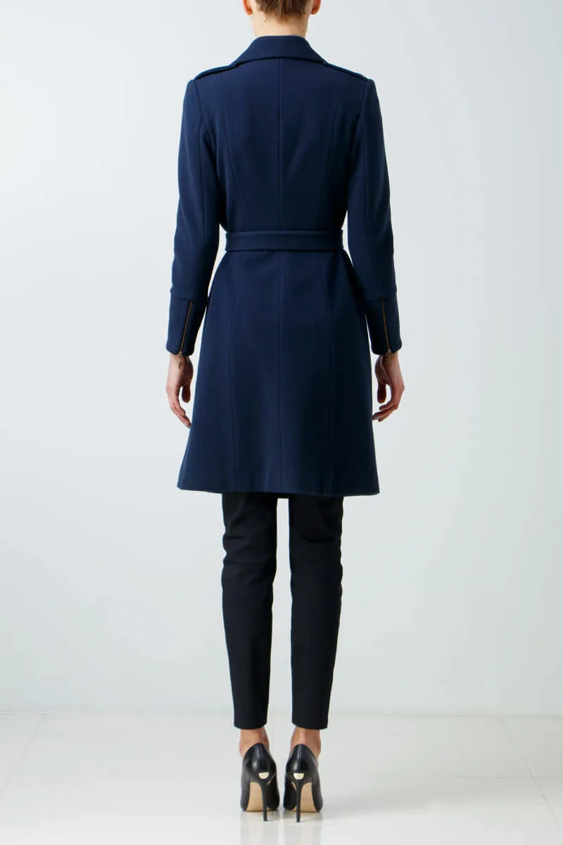 Belted blue wool coat