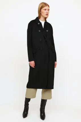 Black Belted Wool Blend Coat