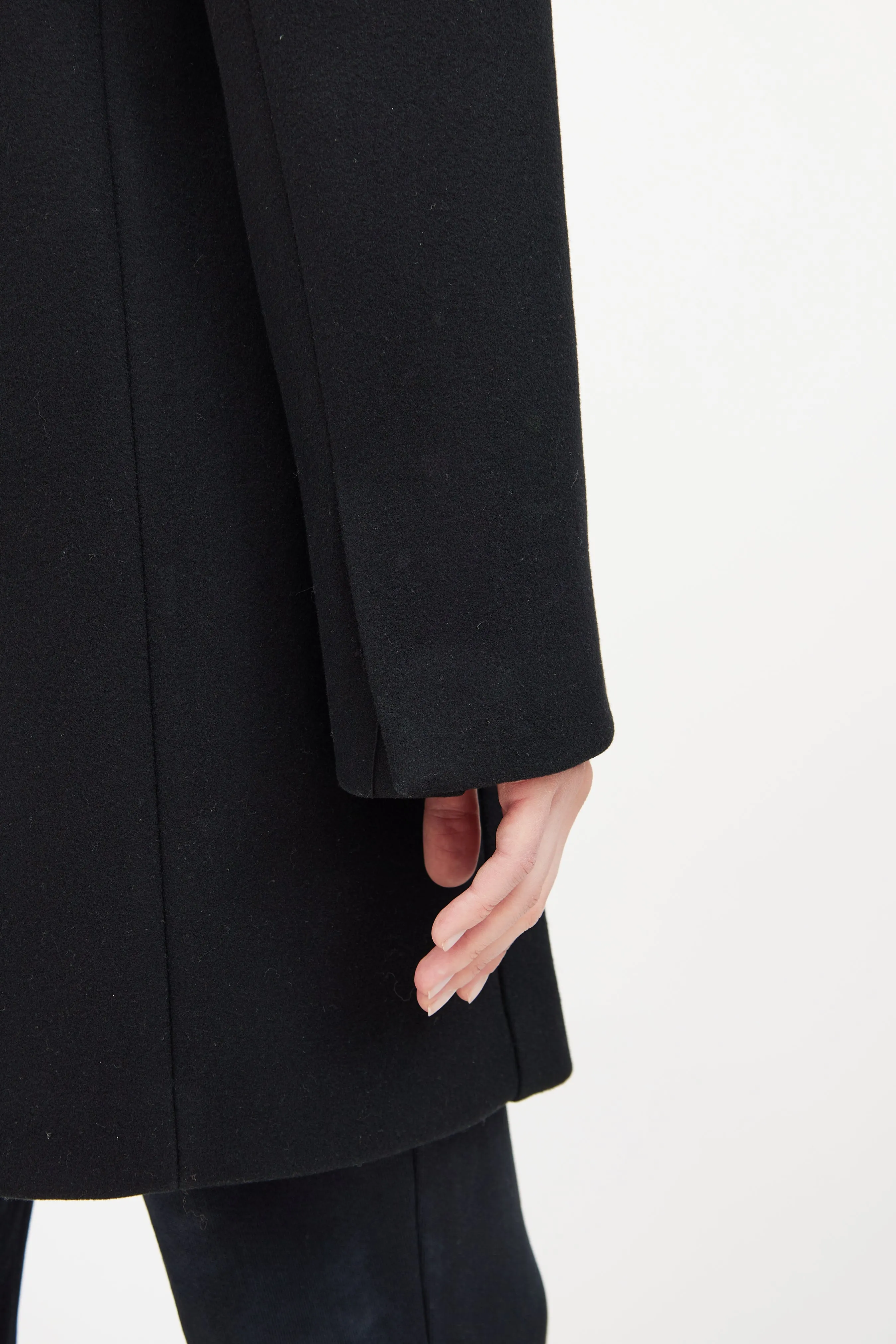 Black Wool Snap Button Coat