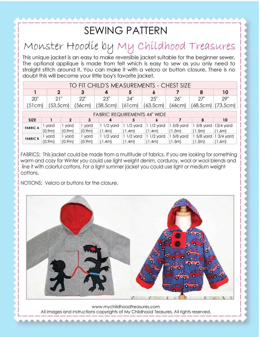 Boys Reversible Hoodie Jacket Sewing Pattern