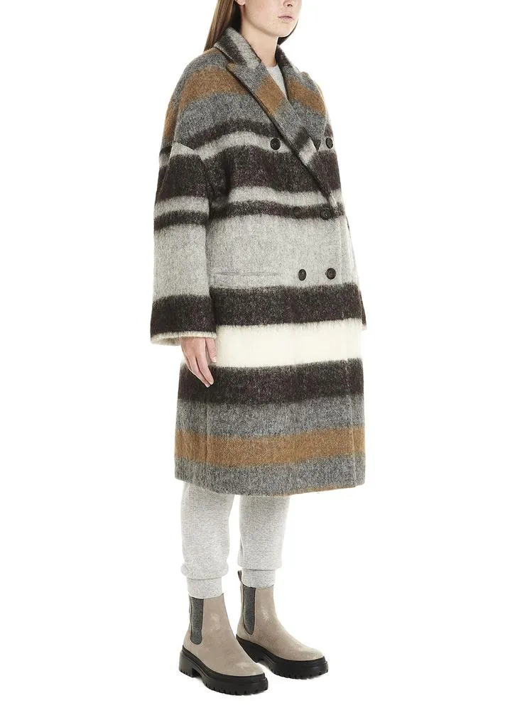 Brunello Cucinelli Striped Double-Breasted Coat