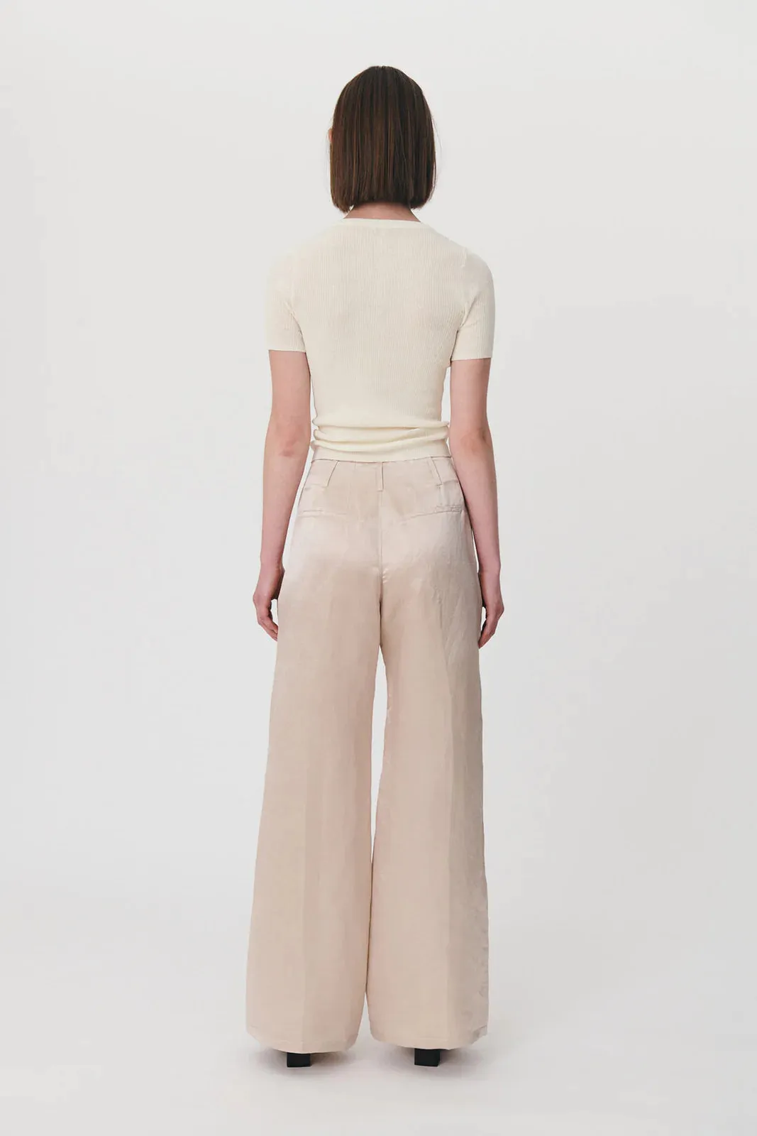 Carlotta Silk Linen Wide Pants - Champagne