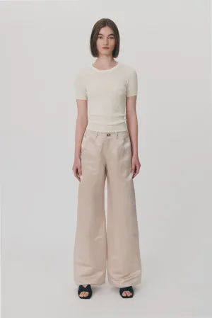 Carlotta Silk Linen Wide Pants - Champagne