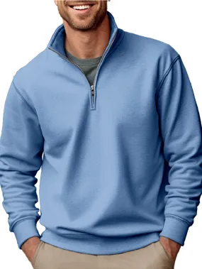 CASUAL ZIPPER STAND UP COLLAR THICKENED VELVET SOLID COLOR MEN'S SWEATSHIRT