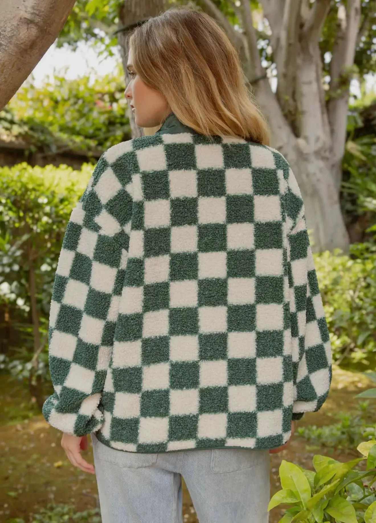 Check This Out Checkered Snap Button Fleece Jacket