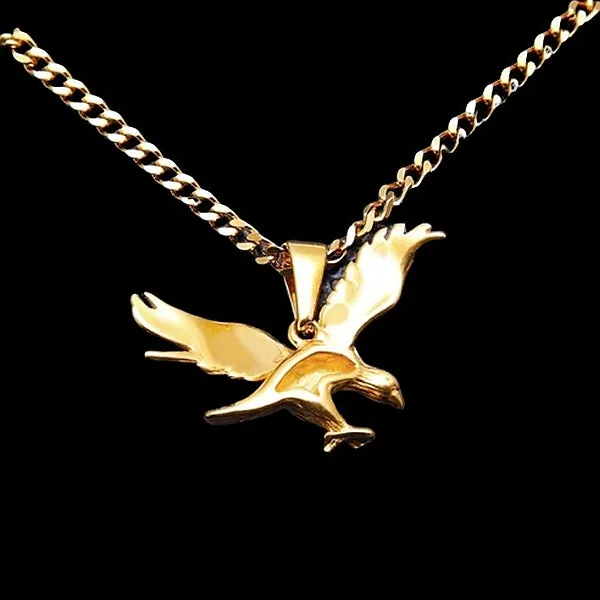 Classy Men Gold Hunting Eagle Pendant Necklace