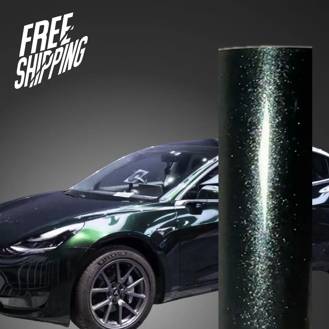 Color Shift Glitter Black Green Car Wrap