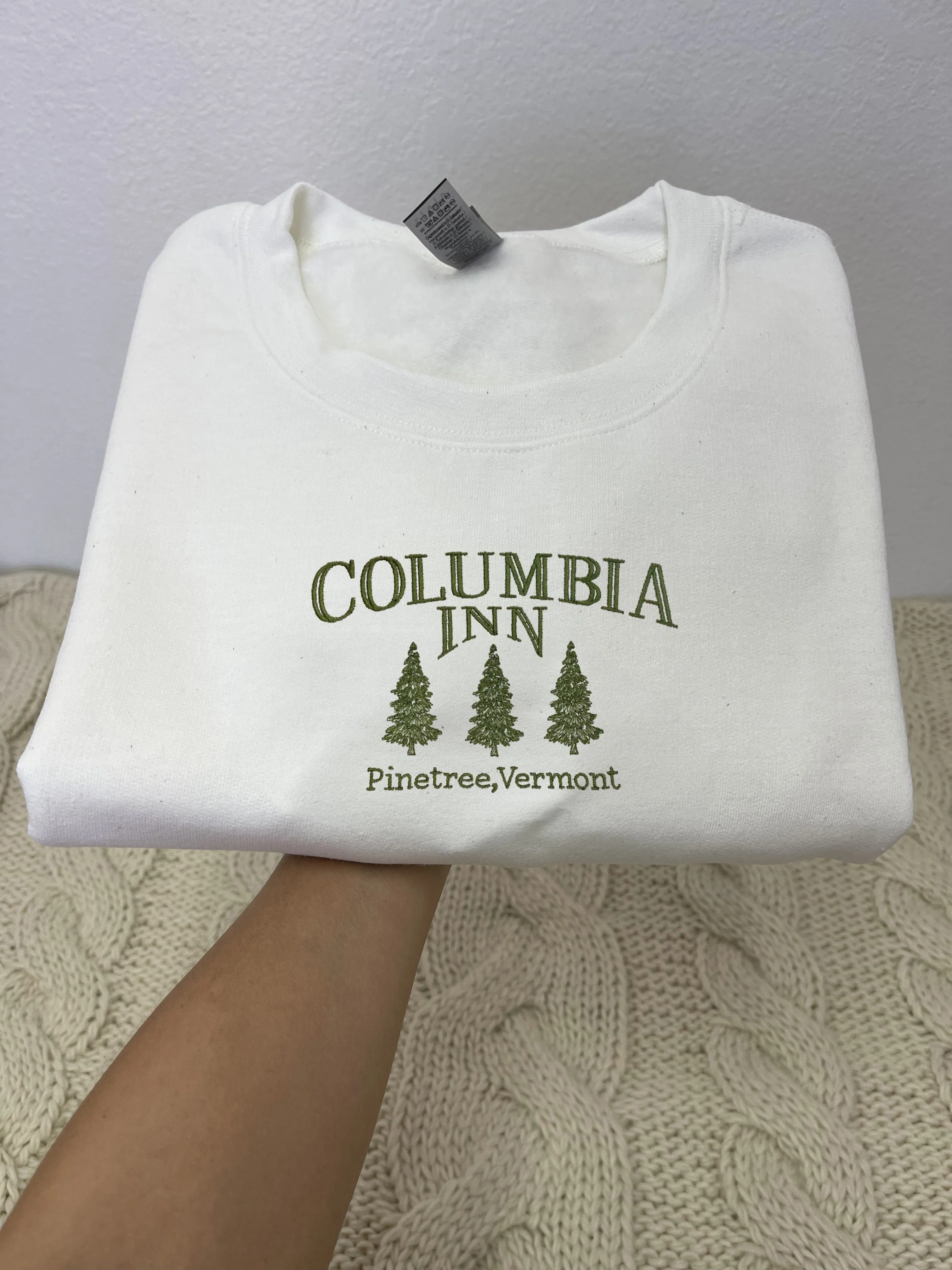 Columbia Inn Pine Tree Vermont Sweatshirt, Embroidered Christmas Movie Gifts for Men Women