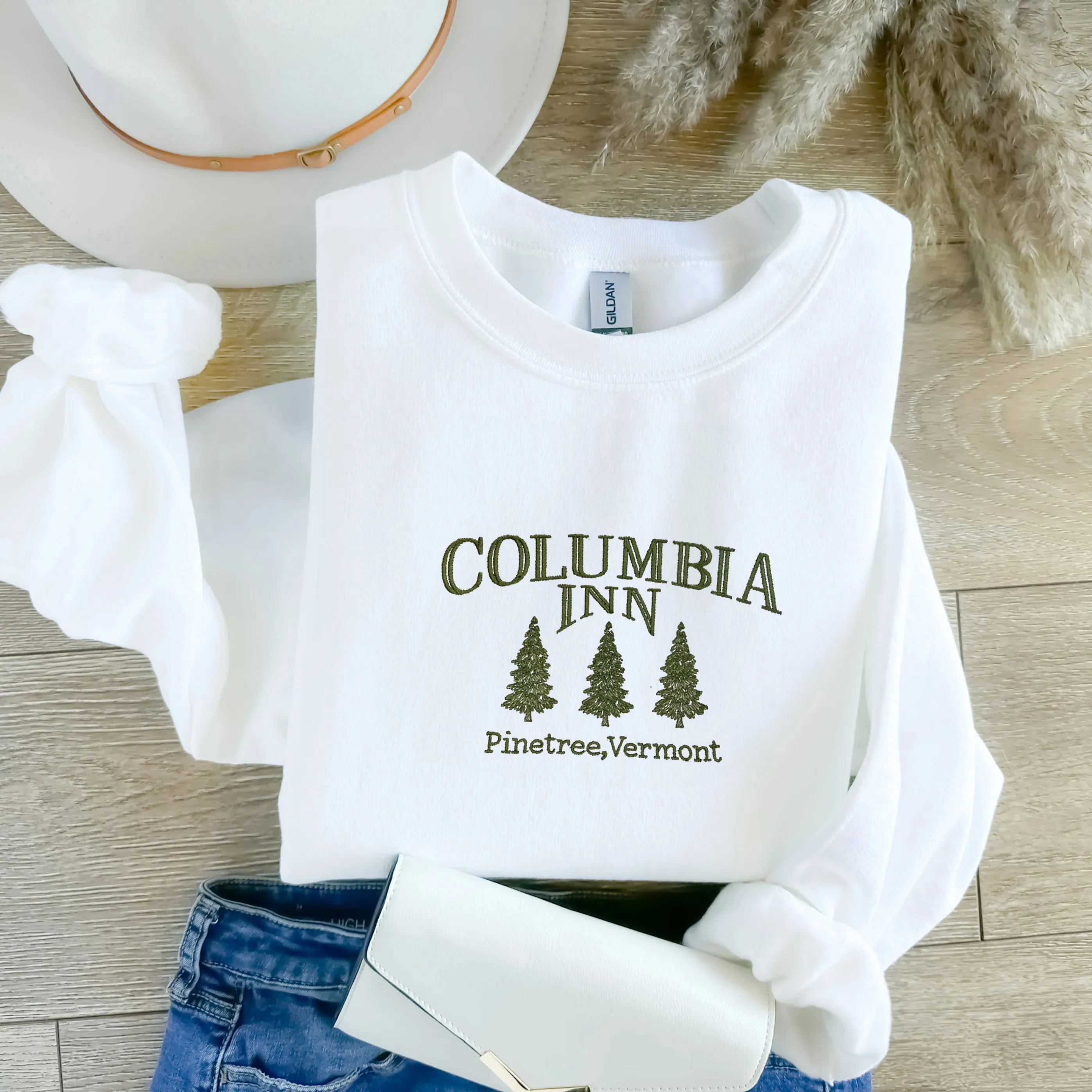 Columbia Inn Pine Tree Vermont Sweatshirt, Embroidered Christmas Movie Gifts for Men Women