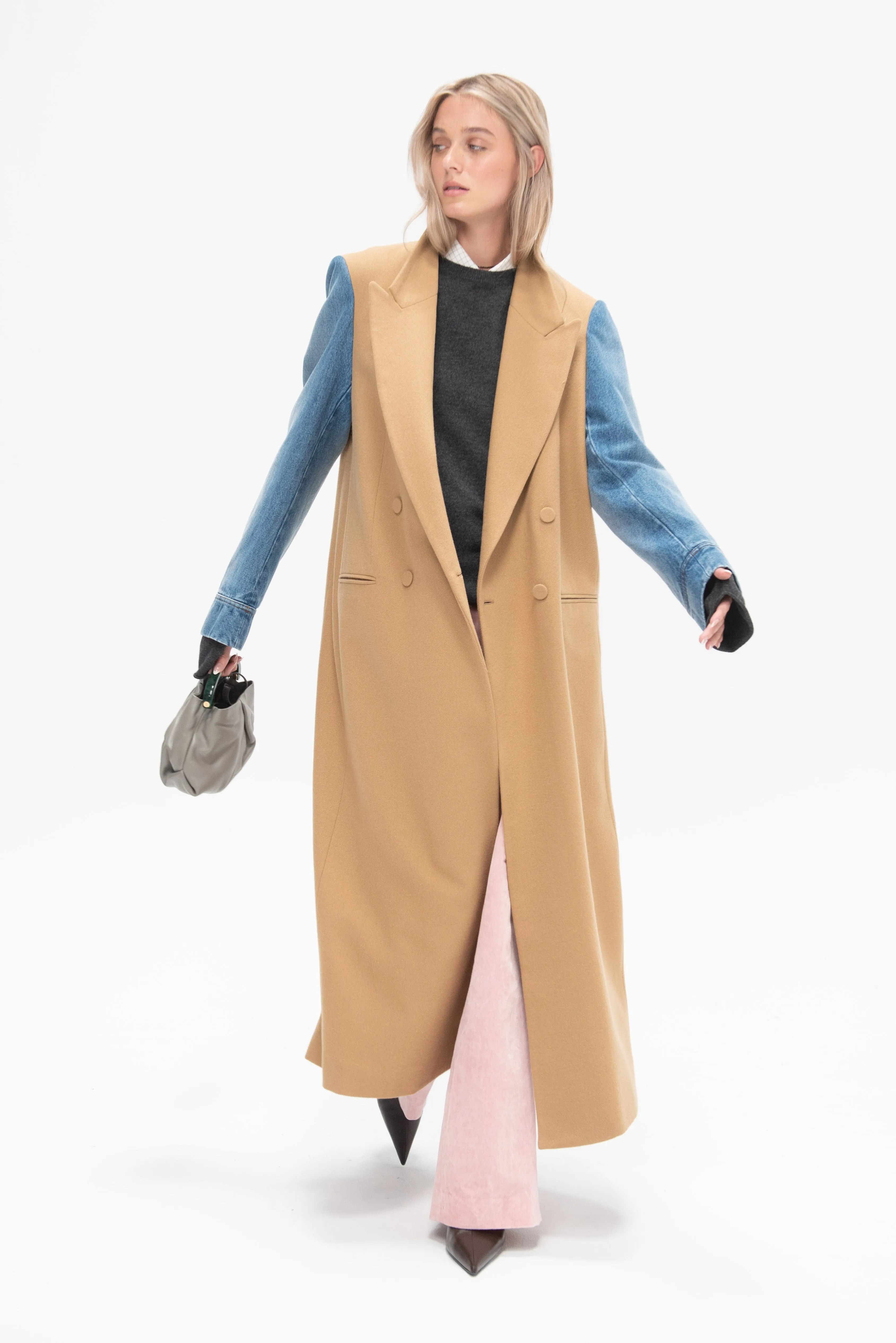 Contrast Sleeve Coat, Camel