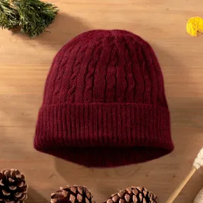 Cranberry Red 100% Alpaca Soft Cable Knit Hat from Peru - Comfy in Burgundy | NOVICA