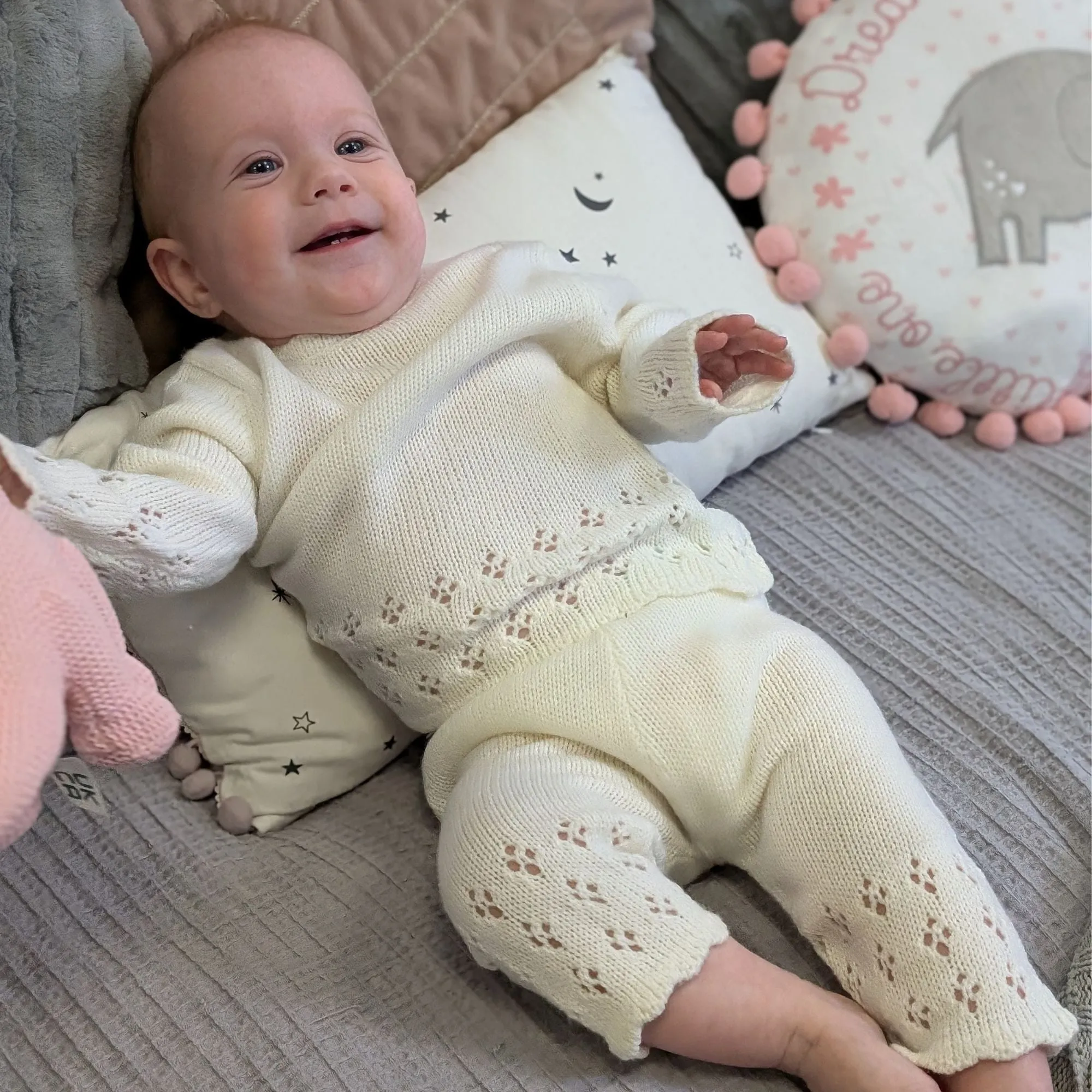 Cream Knit Baby Clothing Four Piece Outfit