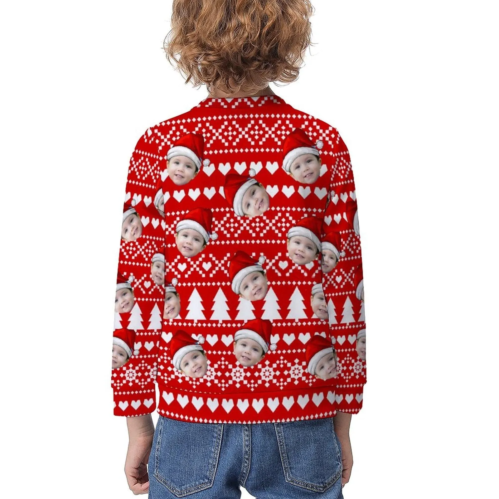 Custom Face Christmas Red Pattern Kids' All Over Print Sweatshirt