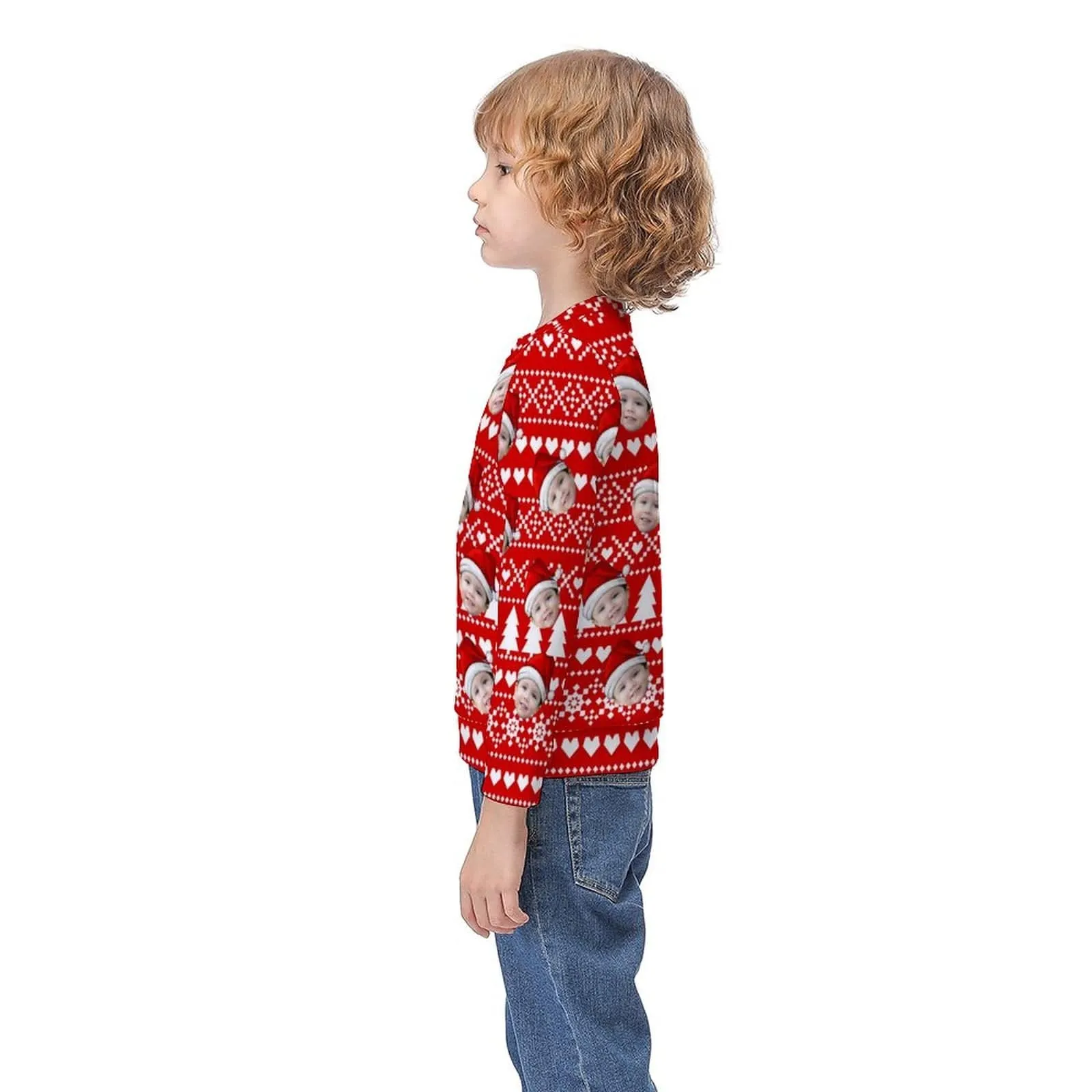 Custom Face Christmas Red Pattern Kids' All Over Print Sweatshirt