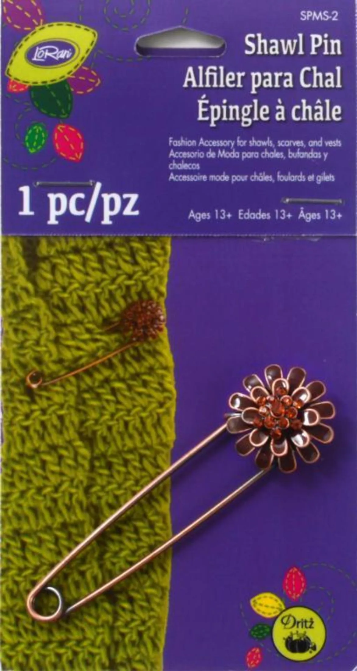 Daisy Design Shawl Pin, Copper