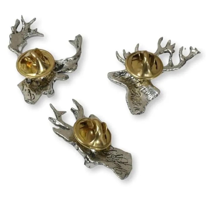 Deer Set of 3 English Pewter Pin Badges Personalised Gift Box