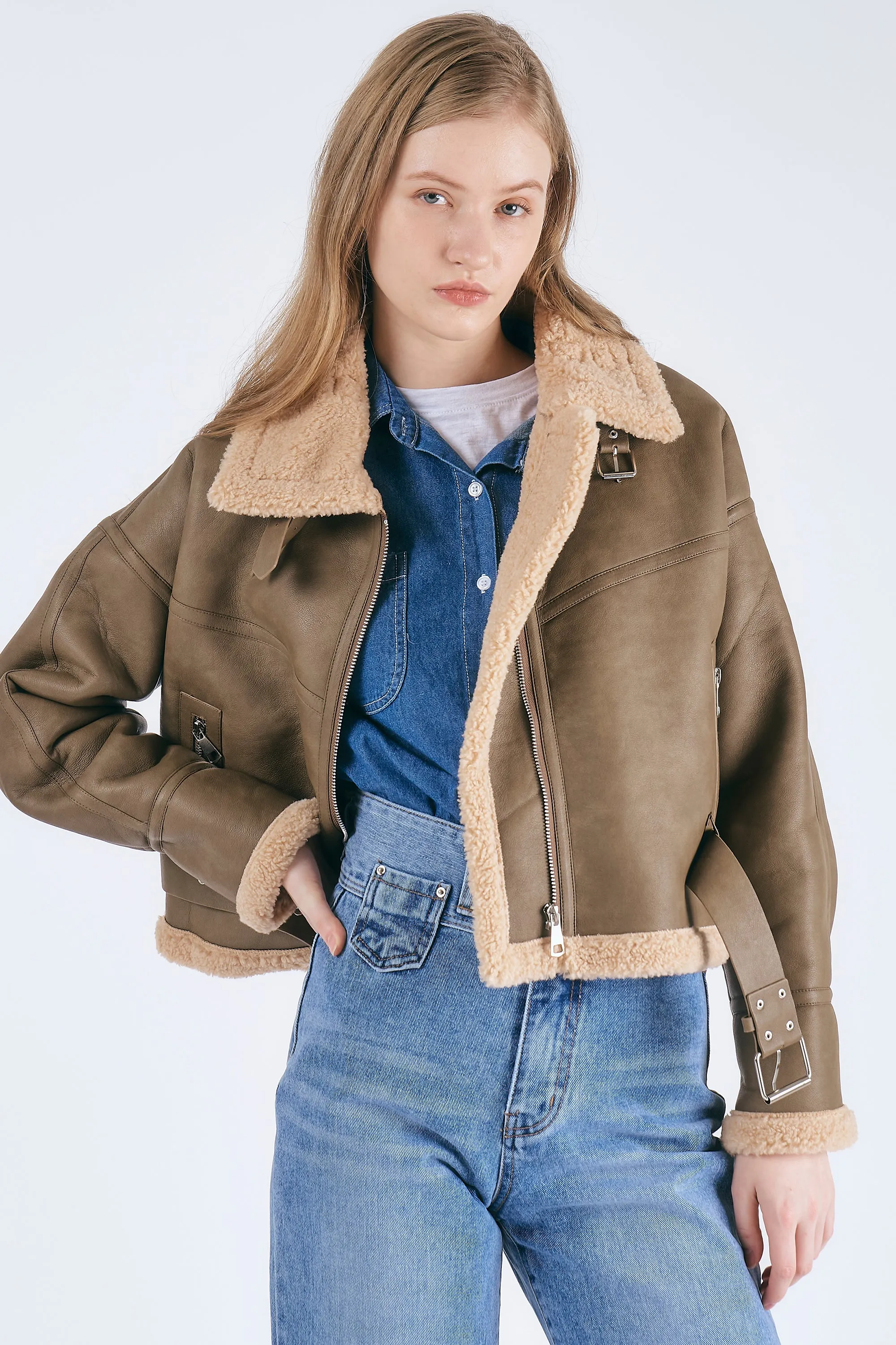 Dilla Faux Shearling Aviator Jacket