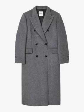 Double-breasted long wool-blend coat