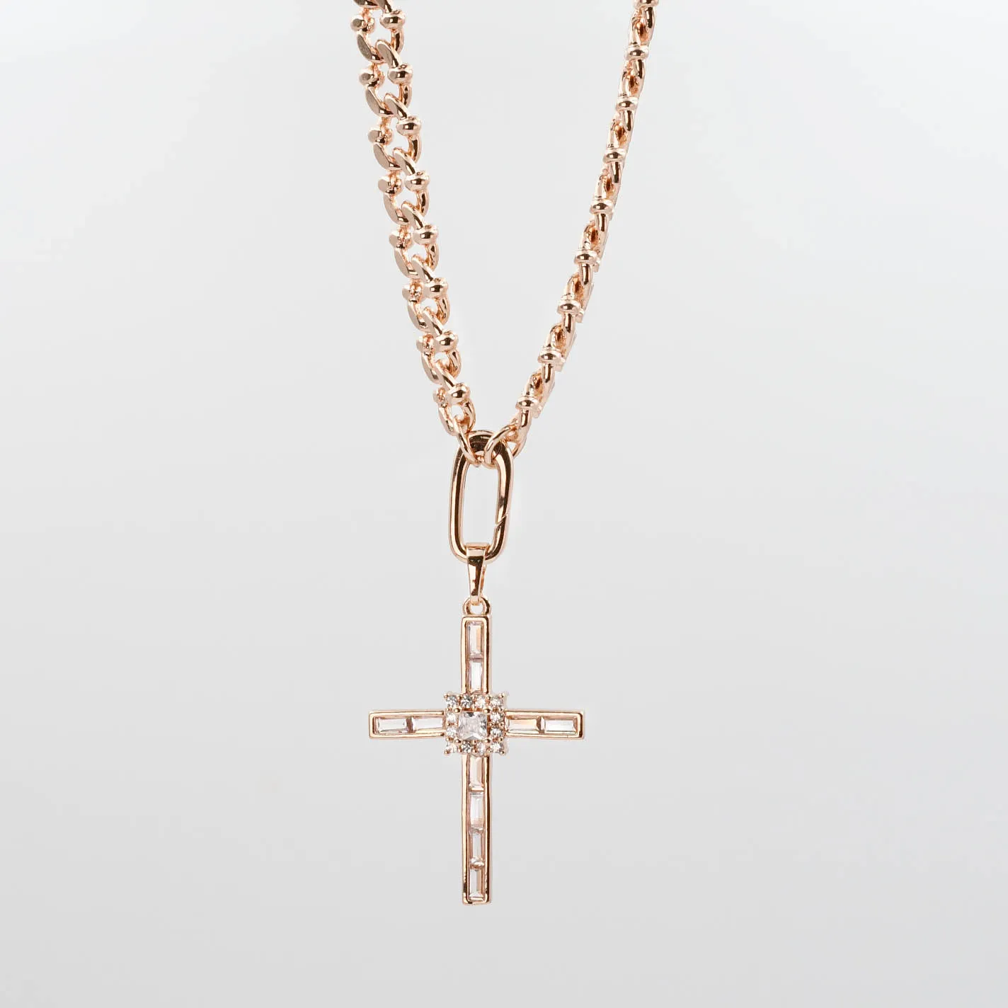 Elegant Cross Rose Gold Necklace I-38