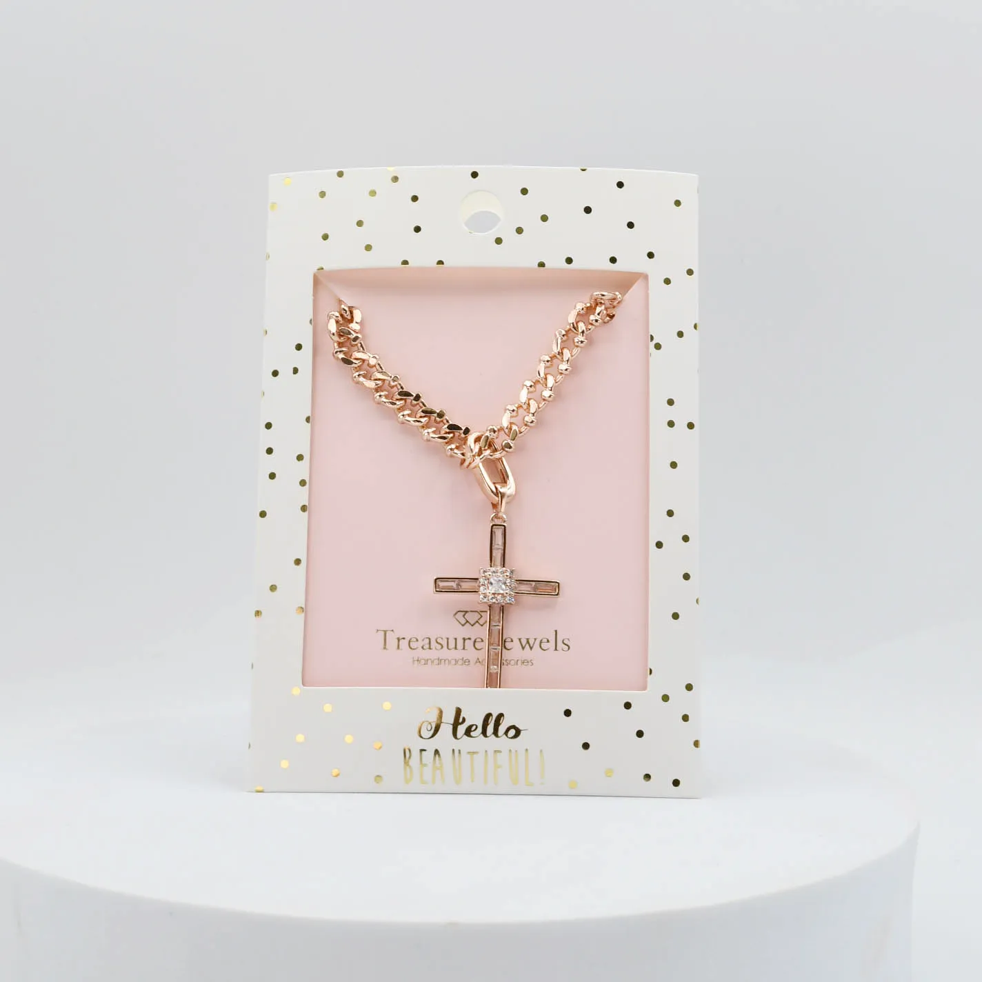 Elegant Cross Rose Gold Necklace I-38