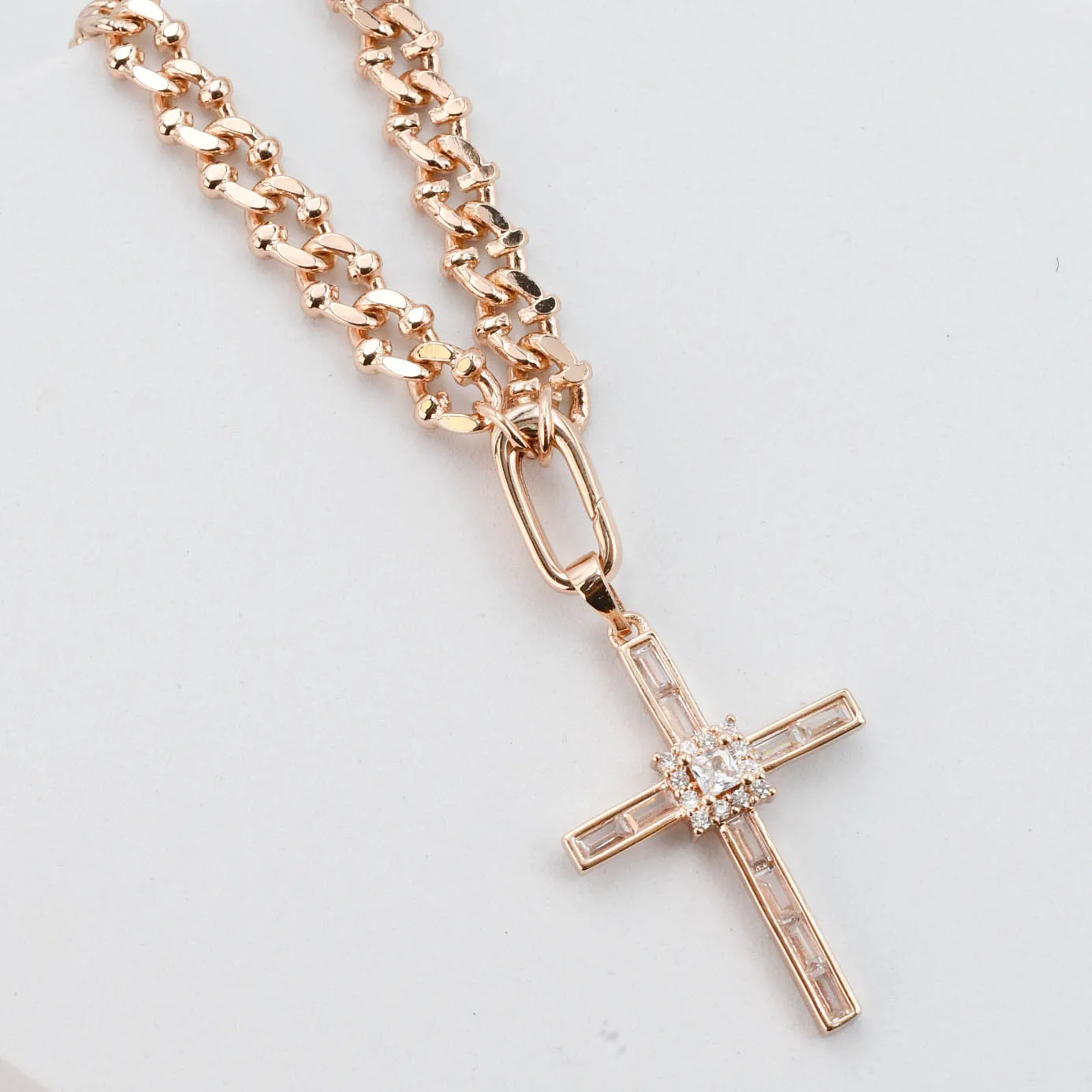 Elegant Cross Rose Gold Necklace I-38