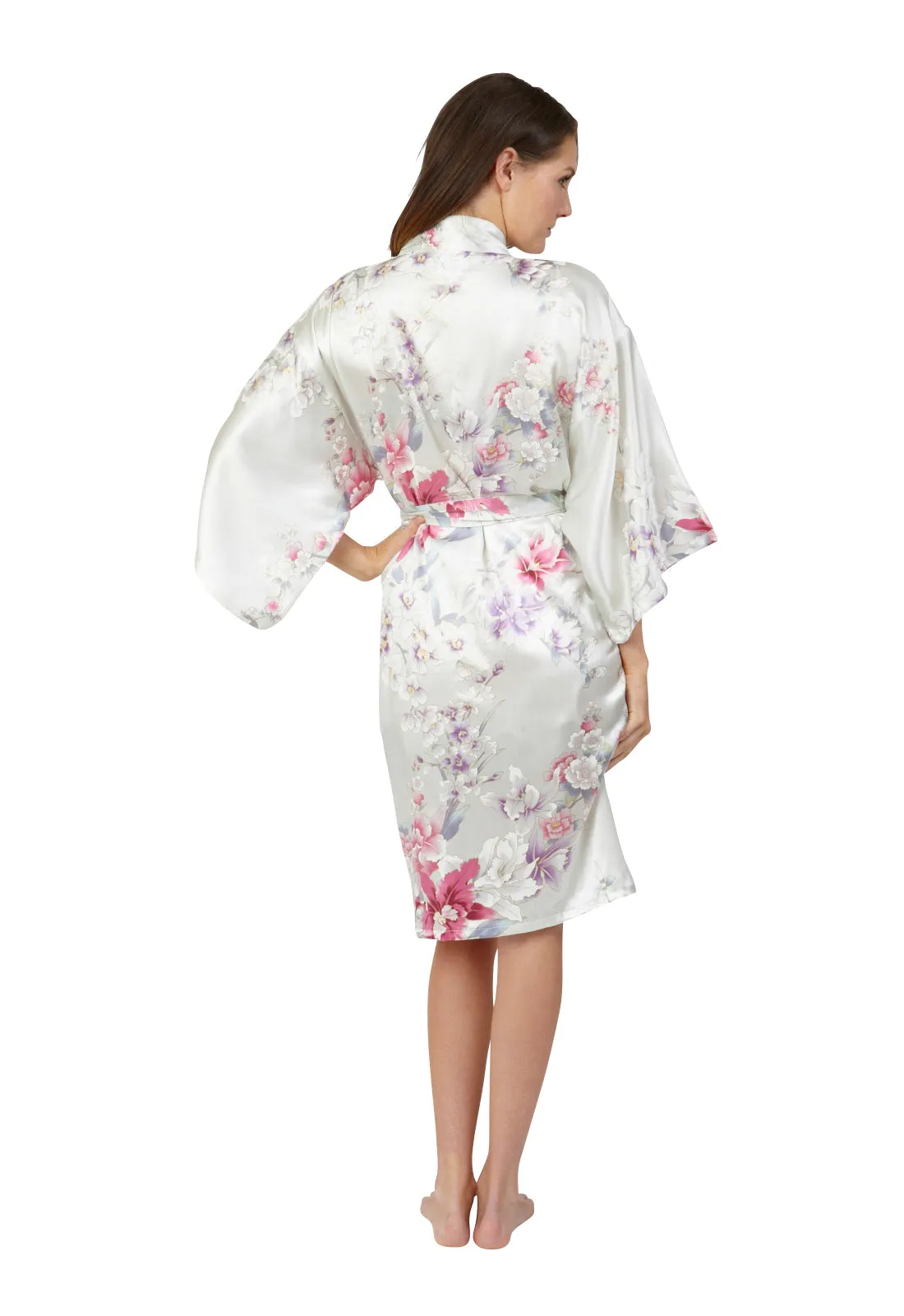 Elegant Orchids Short Silk Happi Coat Kimono