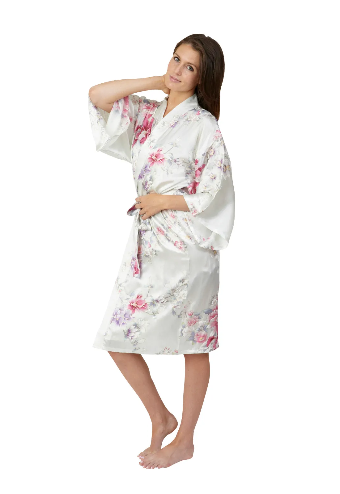 Elegant Orchids Short Silk Happi Coat Kimono