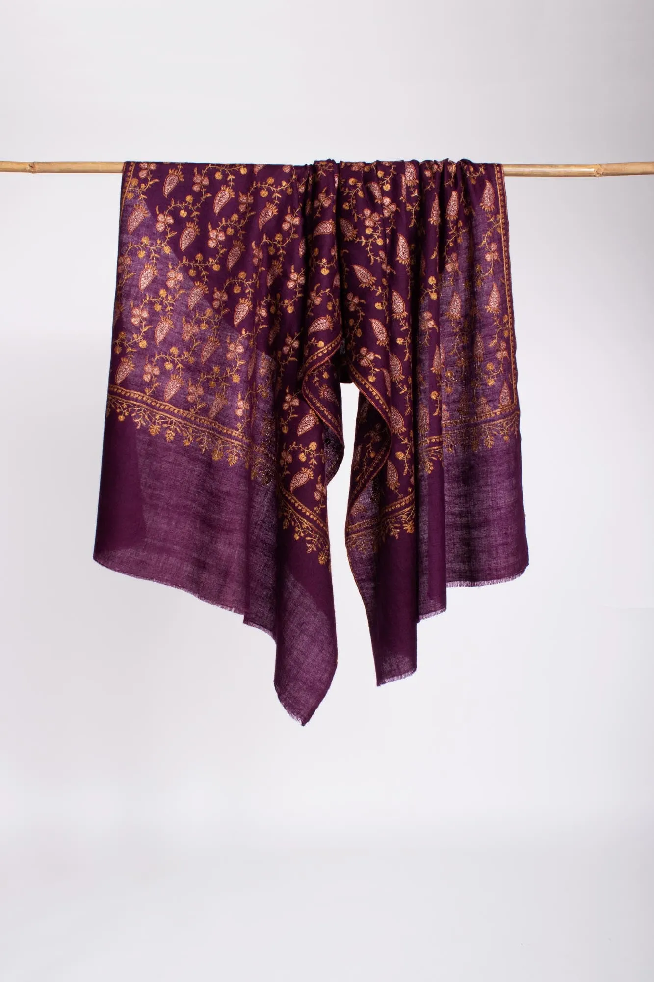 Embroidered Plum Cashmere Scarf - SIDMOUTH