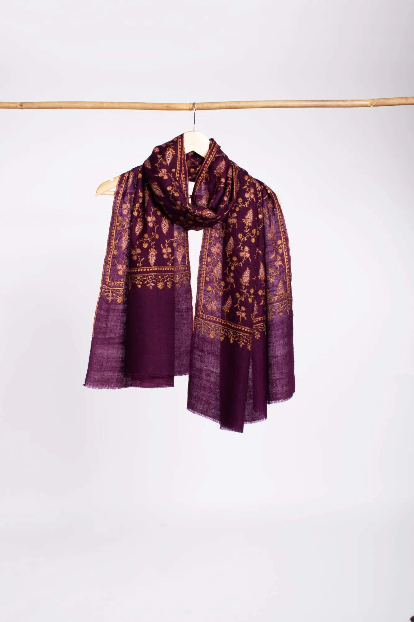 Embroidered Plum Cashmere Scarf - SIDMOUTH