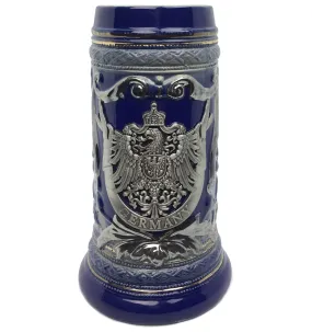 Engraved Ceramic Beer Stein .75L German Eagle Metal Medallion