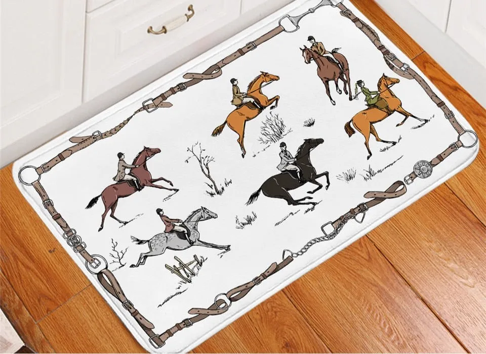 Equestrian Themed Floor Mat English Traditional  Horse Riding Hunting Non-slip Rug Floor Mat Absorbent Doormat