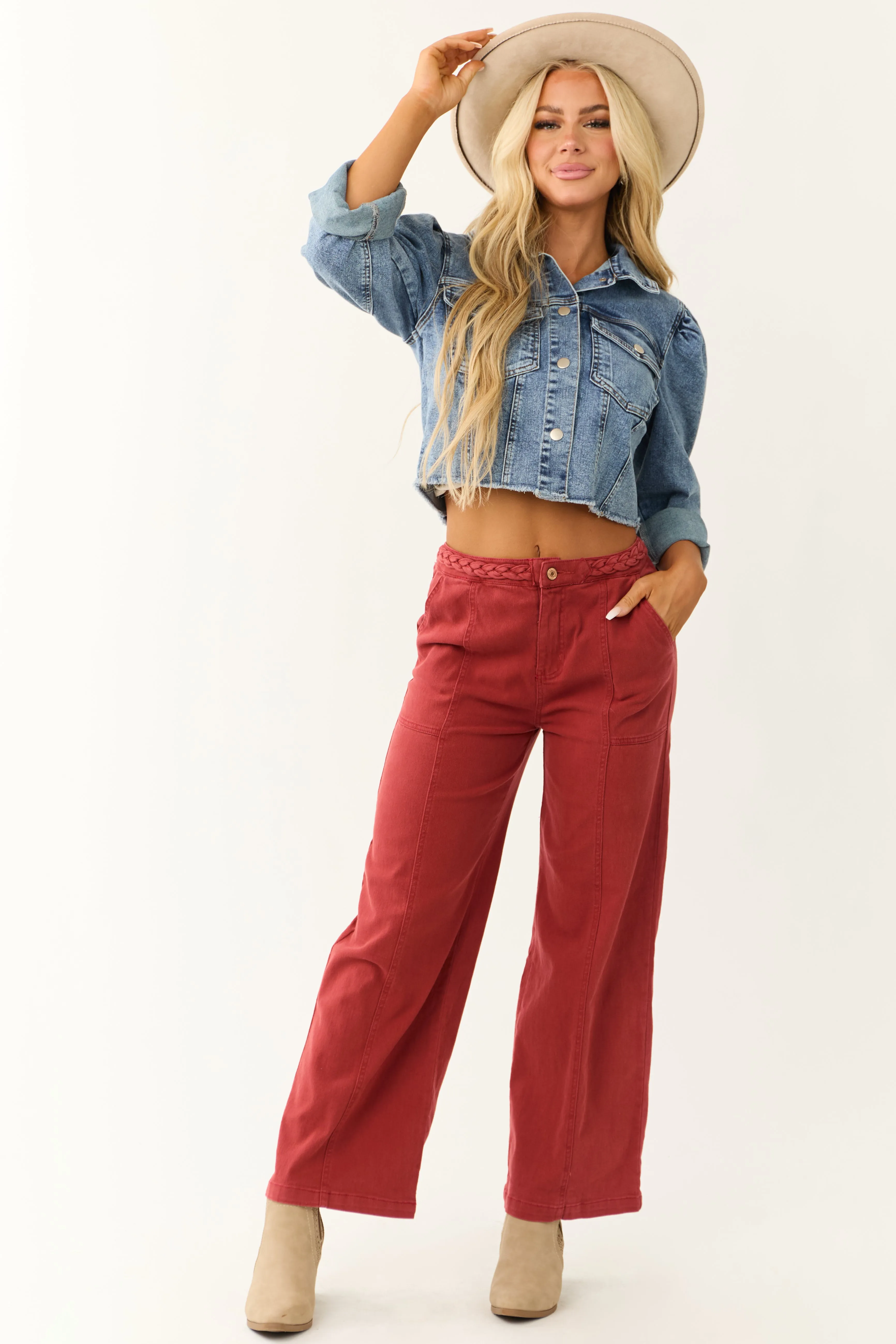 Faded Sangria Wide Leg Cropped Pants