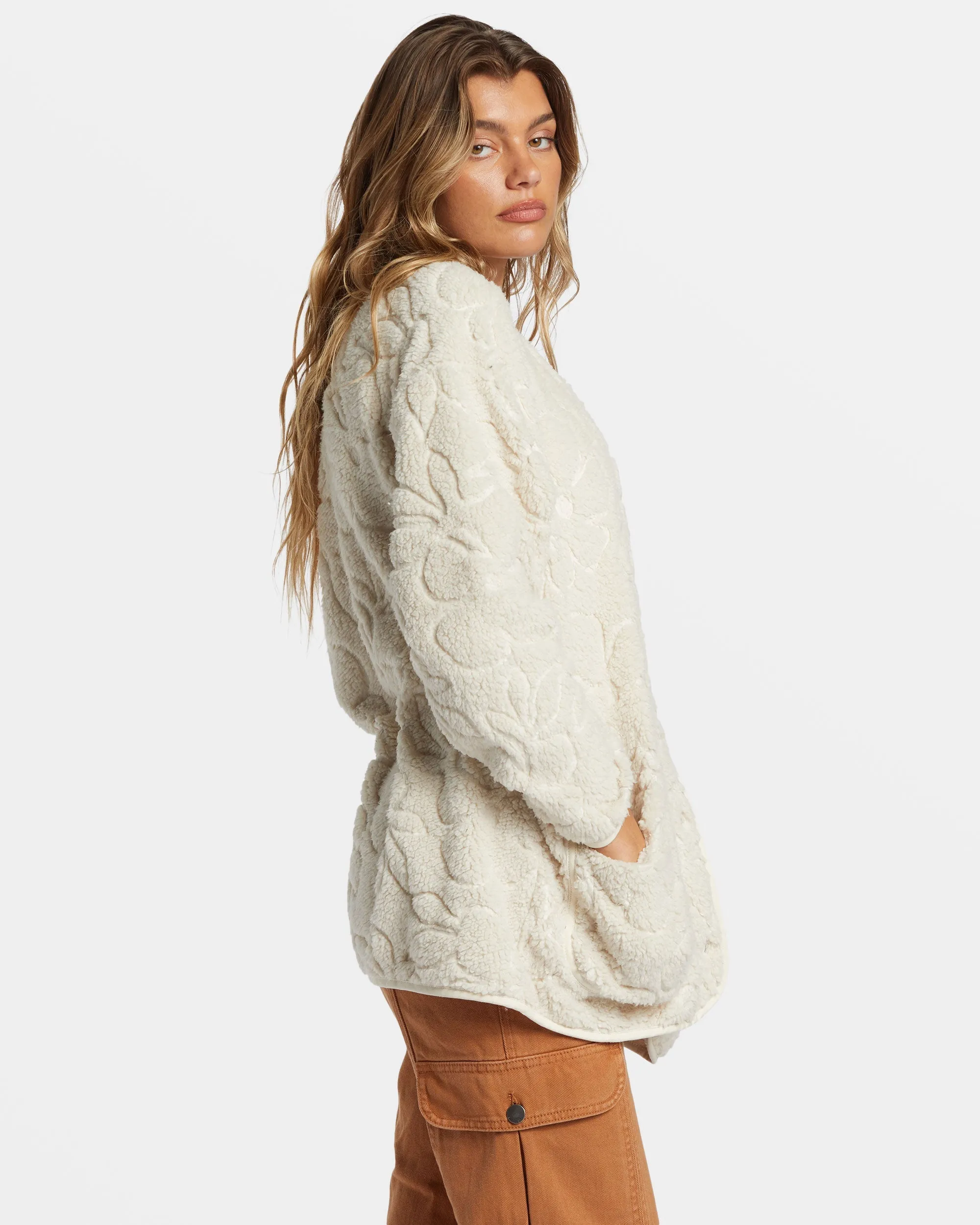 Fireside Cozy Buttoned Fleece Jacket - White Cap