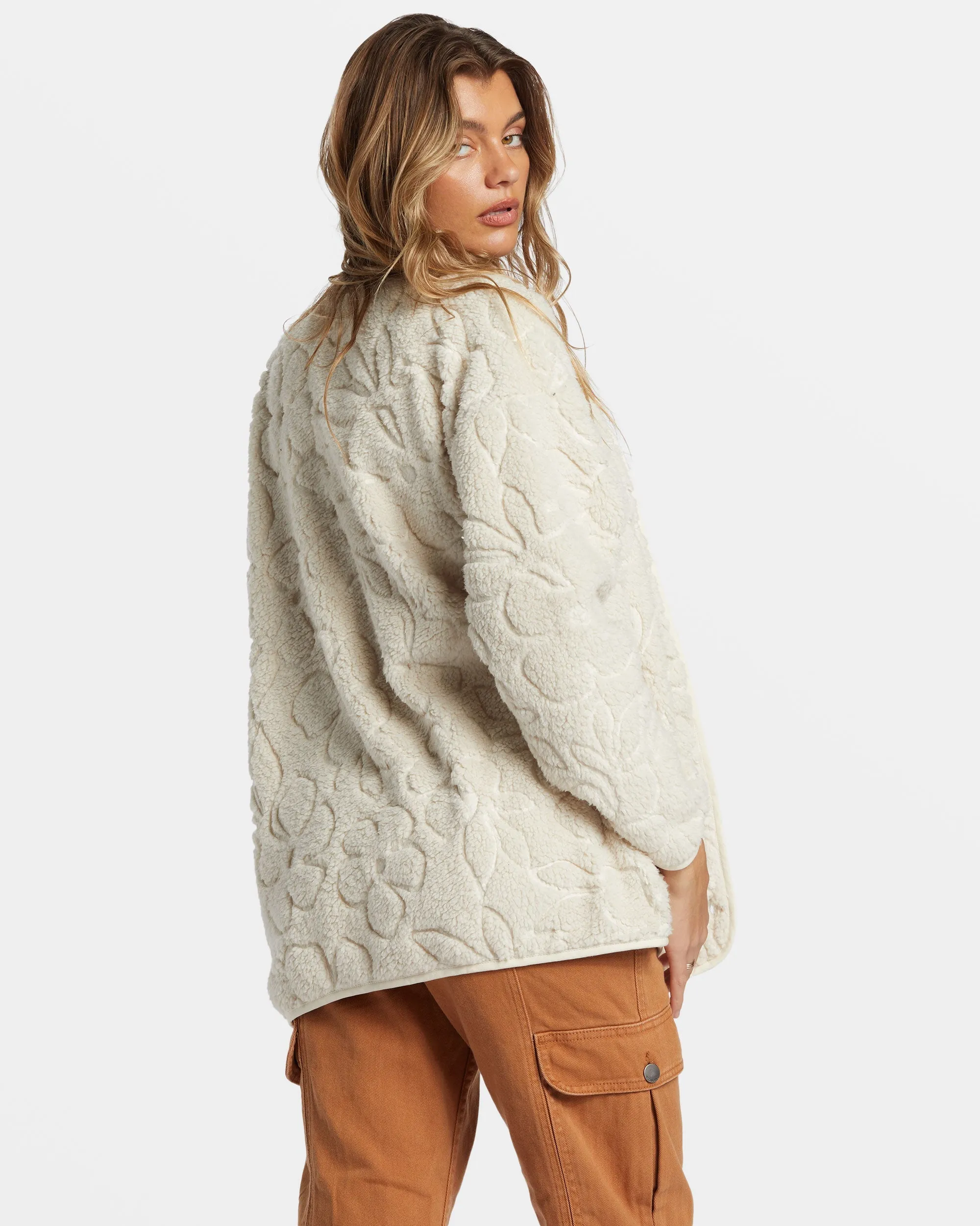 Fireside Cozy Buttoned Fleece Jacket - White Cap