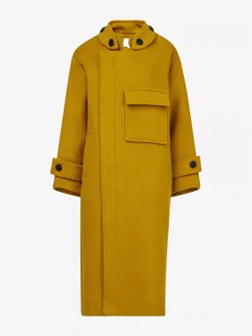 Funnel-neck flap-pocket wool-blend coat