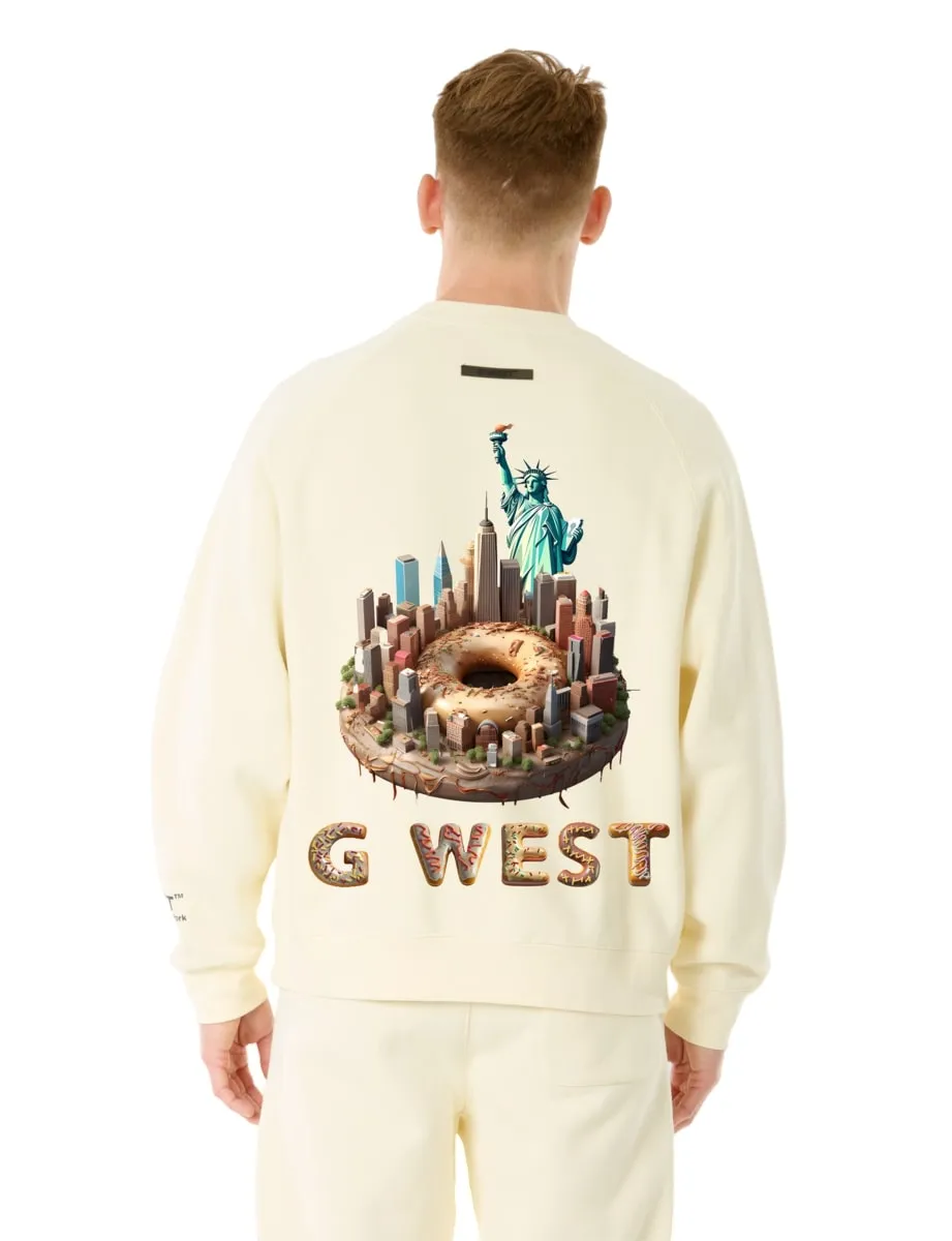 G-West Men's Life Styles Printed NYC Bagel & Donut Crewneck Sweatshirt