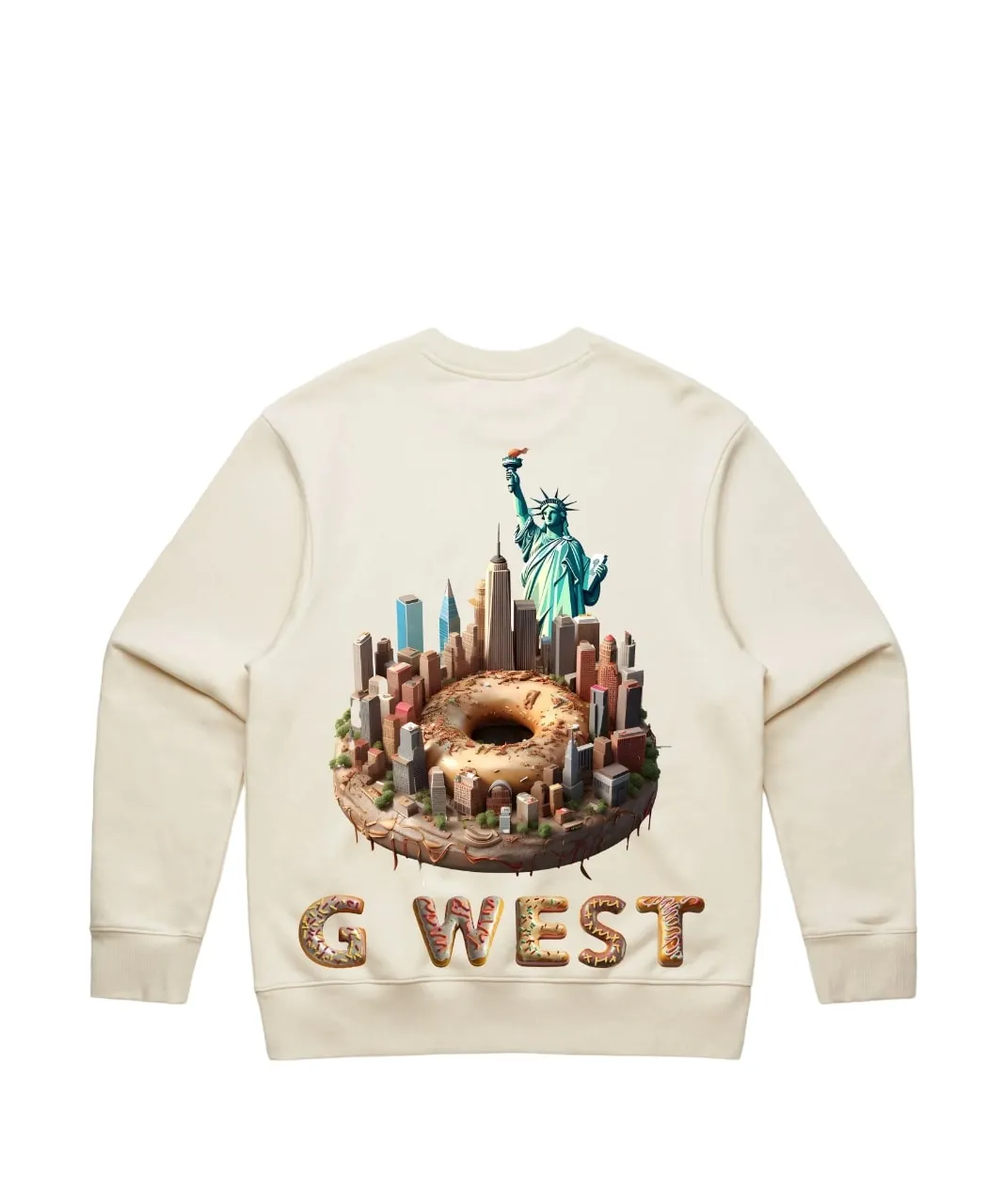 G-West Men's Life Styles Printed NYC Bagel & Donut Crewneck Sweatshirt