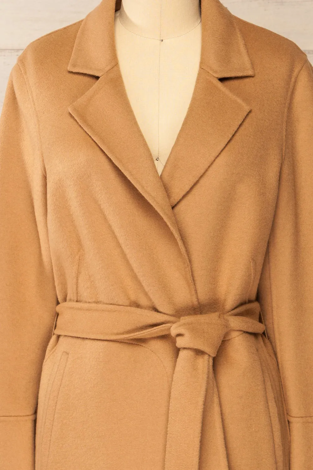 Gabby Caramel | Mid-Length Wool Coat w/ Belt