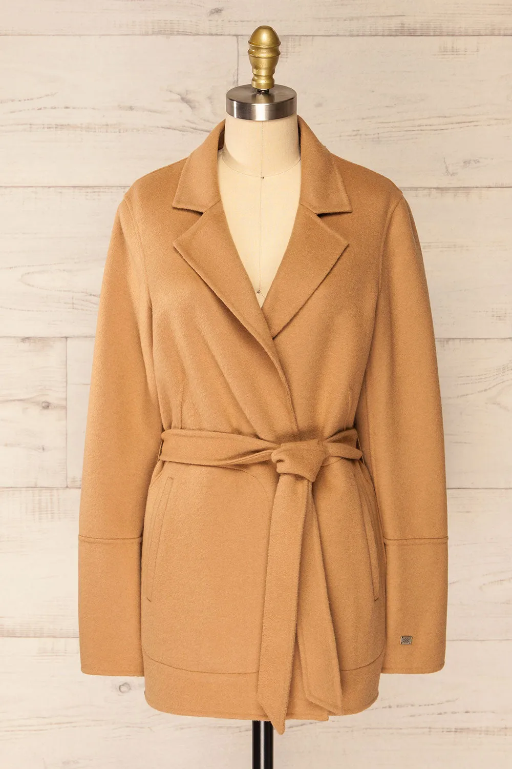 Gabby Caramel | Mid-Length Wool Coat w/ Belt