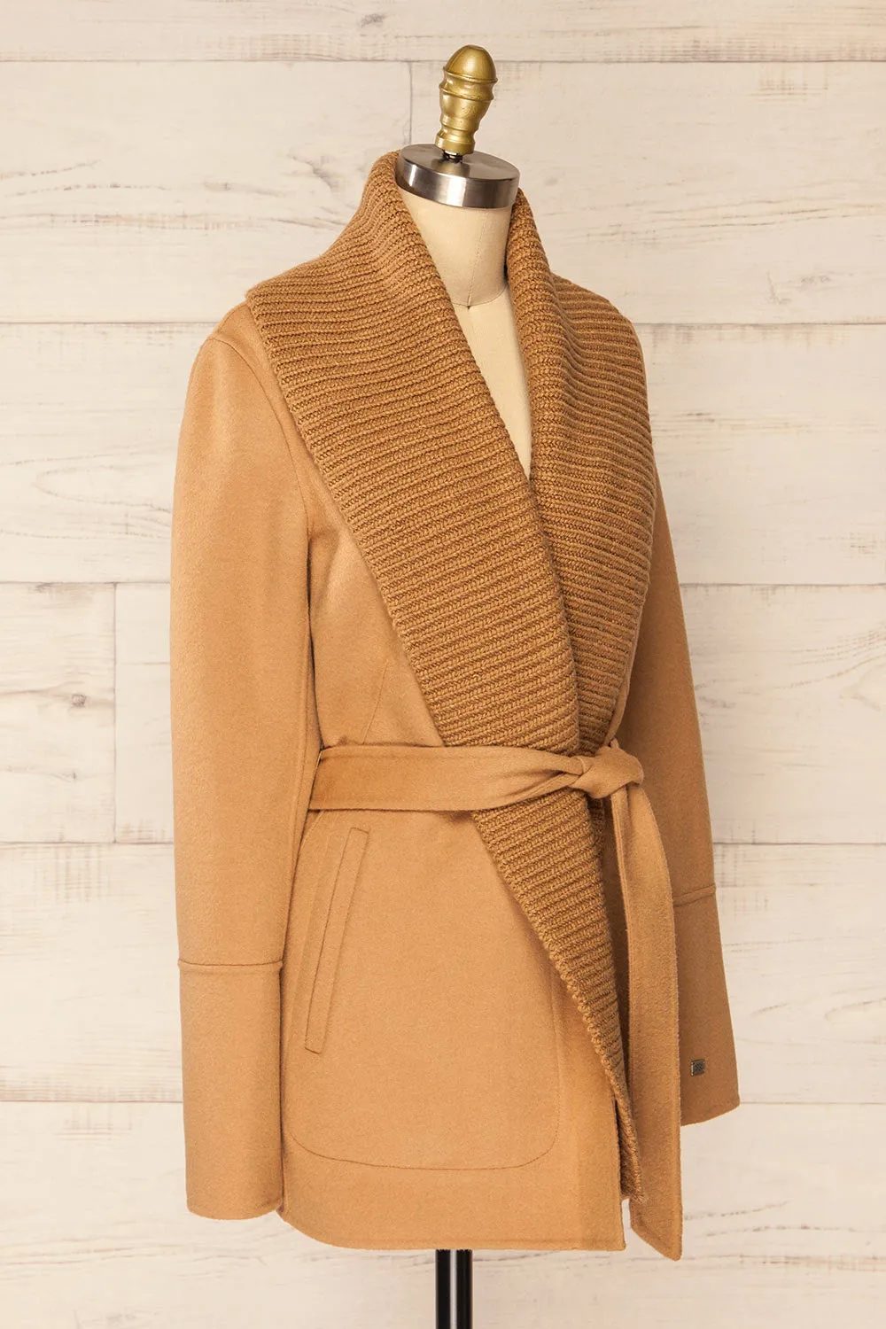 Gabby Caramel | Mid-Length Wool Coat w/ Belt