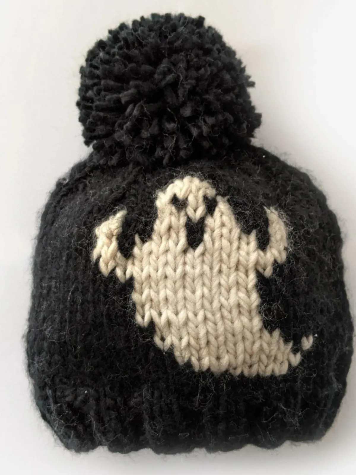 Ghost Knit Pom Hat, Black