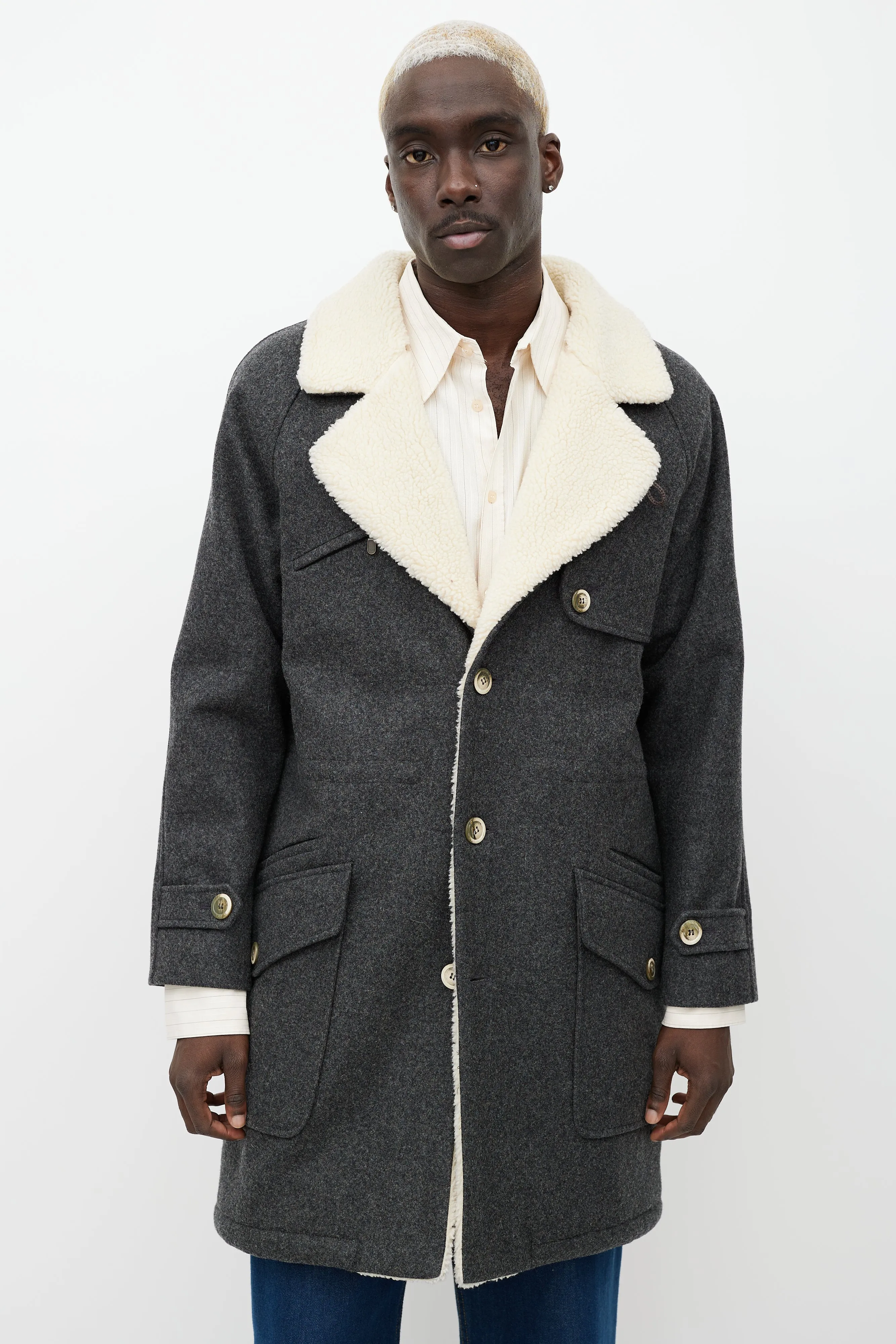 Grey & Cream Wool Sherpa Coat