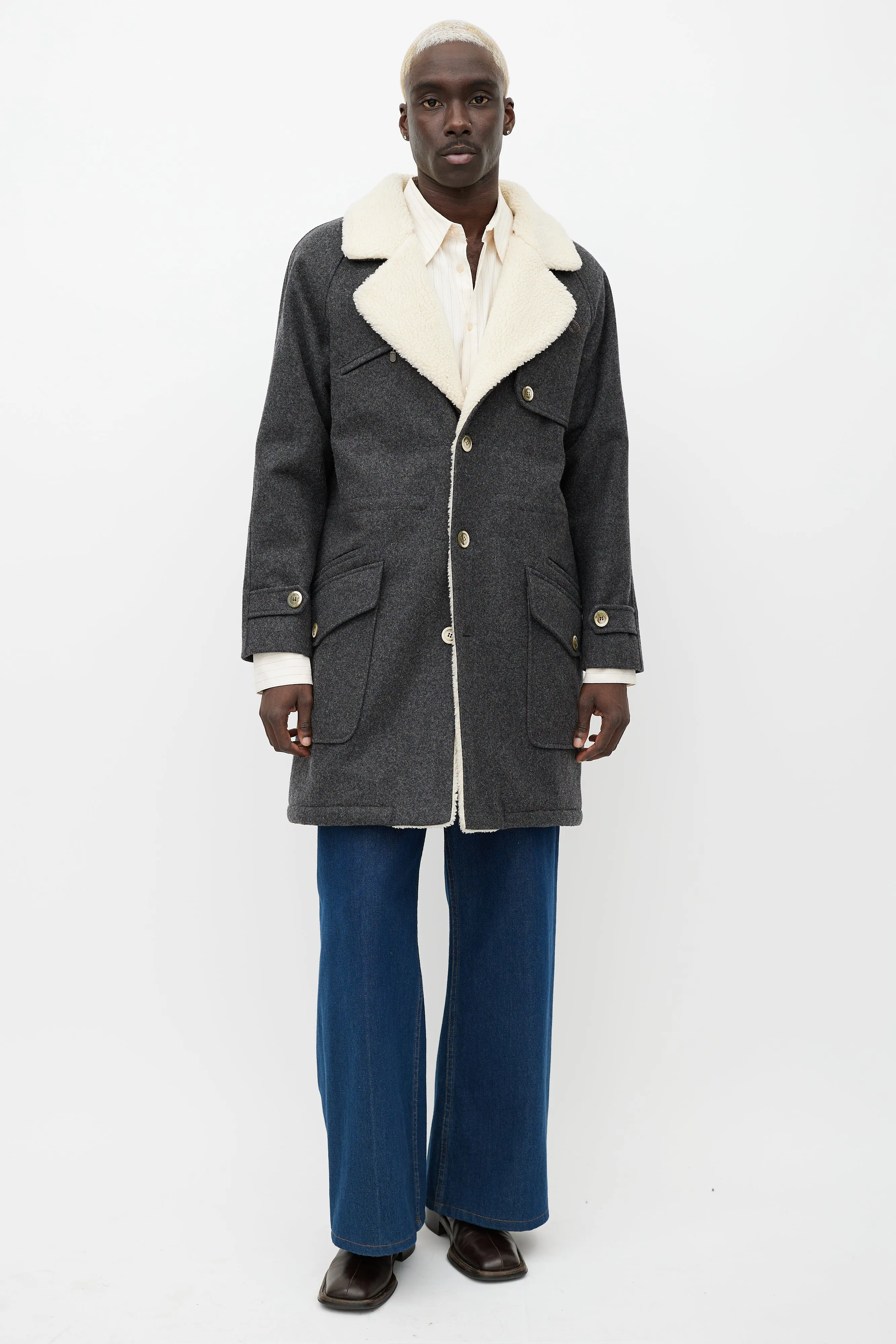 Grey & Cream Wool Sherpa Coat