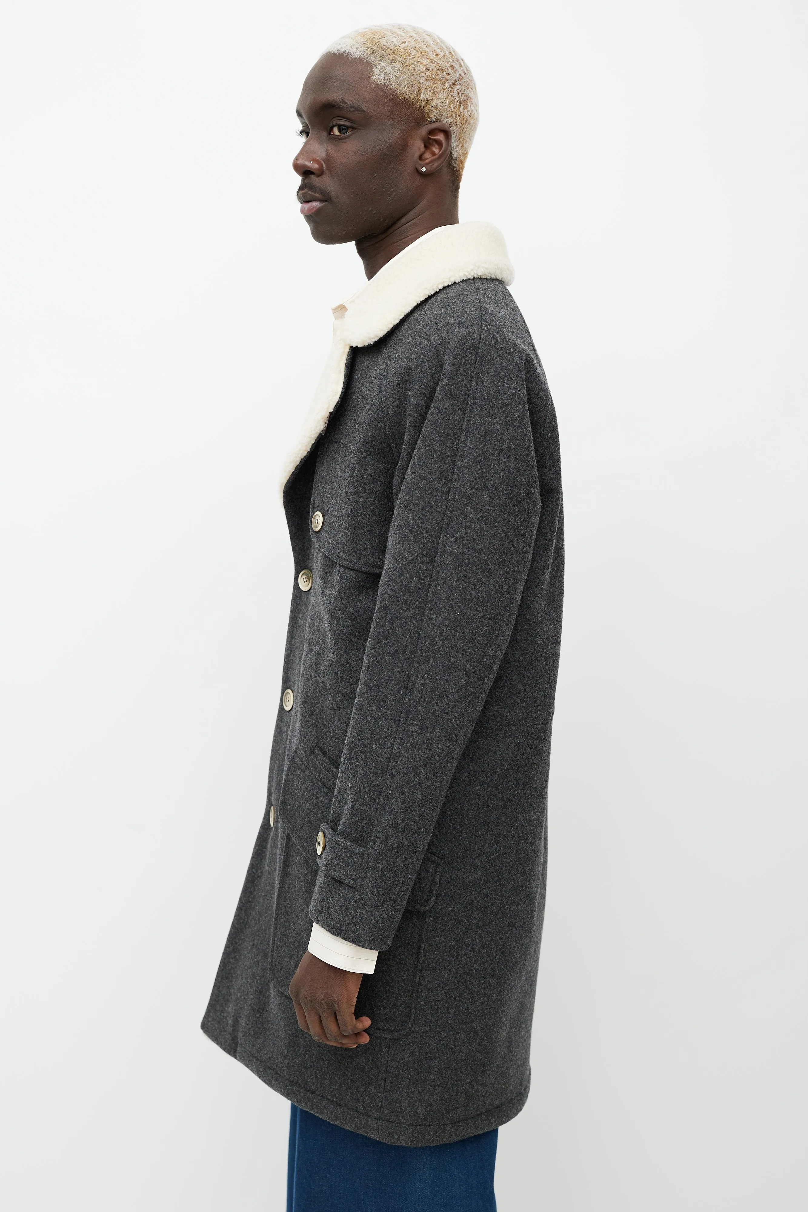 Grey & Cream Wool Sherpa Coat